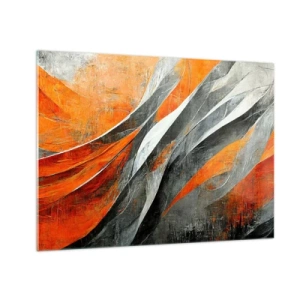 Impression sur verre - Image sur verre - Des stries abstraites dans des tons orange et gris - 70x50cm - Chaleur et froid - Décoration murale moderne pour le salon et la chambre ARTTOR