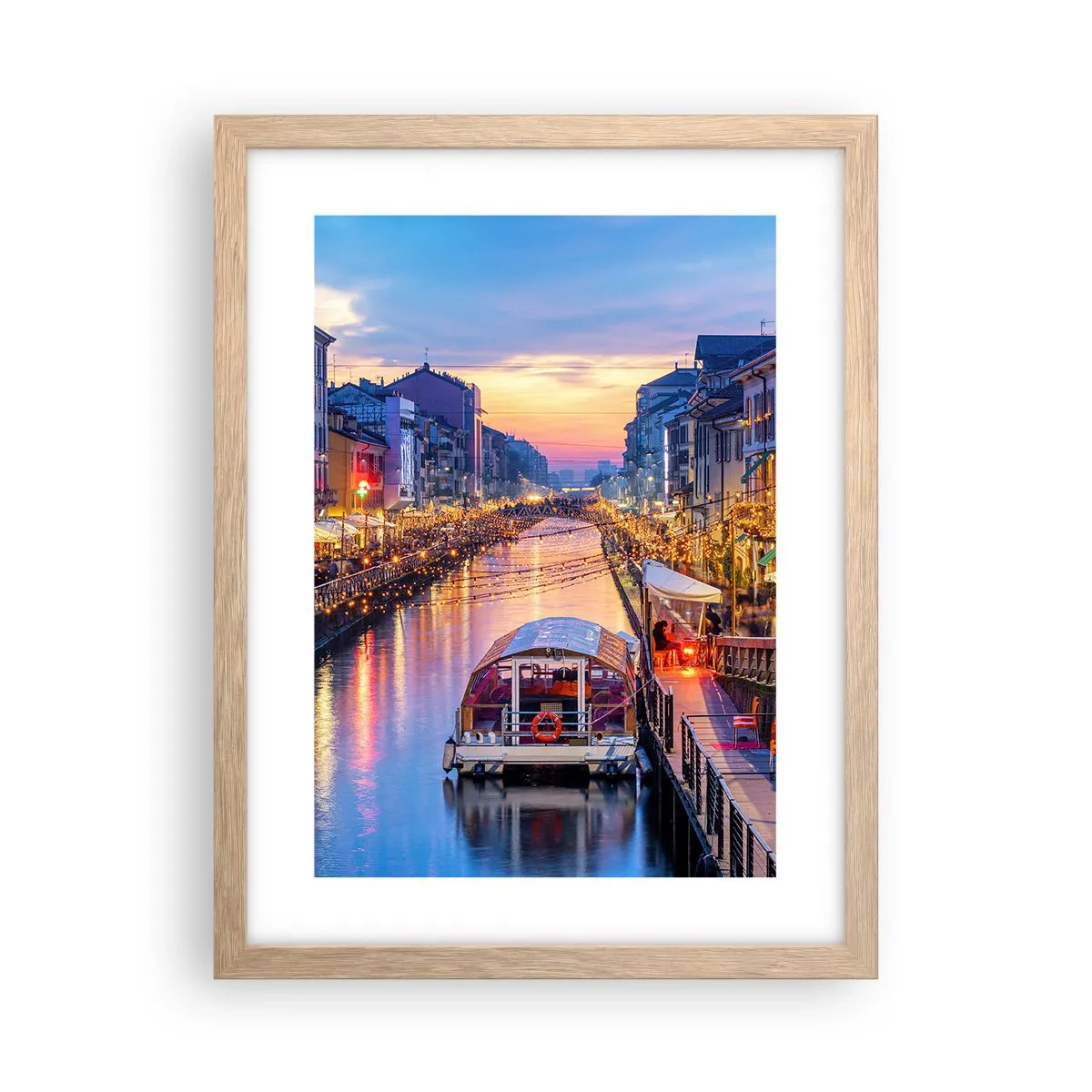 Affiche dans un chêne clair - Poster - Soirée de lumière et de jeu - 30x40 cm