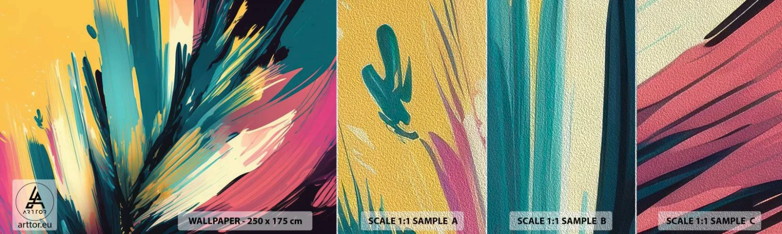 Échantillon de Papier Peint Premium Sand - Composition – une explosion de joie - Abstractionnisme, Morceau, Moderne - 100x30 cm