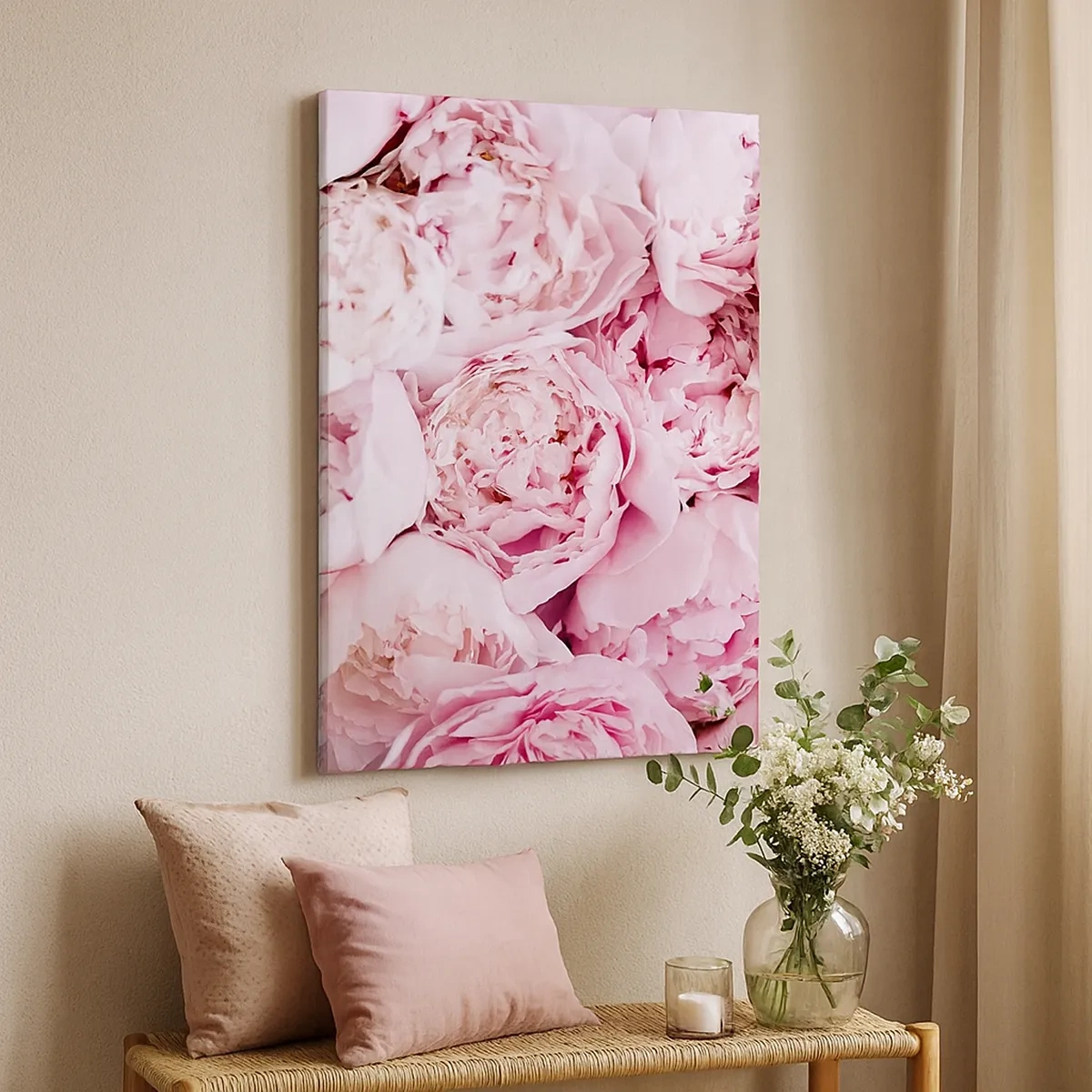 Impression sur toile - Image sur toile - Gros plan d'un bouquet de pivoines roses - 50x70cm - Caliné et parfumé - Décoration murale moderne pour le salon et la chambre ARTTOR