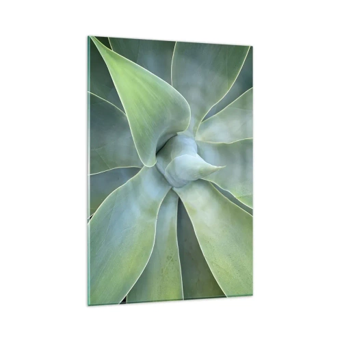 Impression sur verre - Image sur verre - Feuilles d'agave subtiles dans des tons verts - 80x120cm - La naissance de la verdure - Décoration murale moderne pour le salon et la chambre ARTTOR