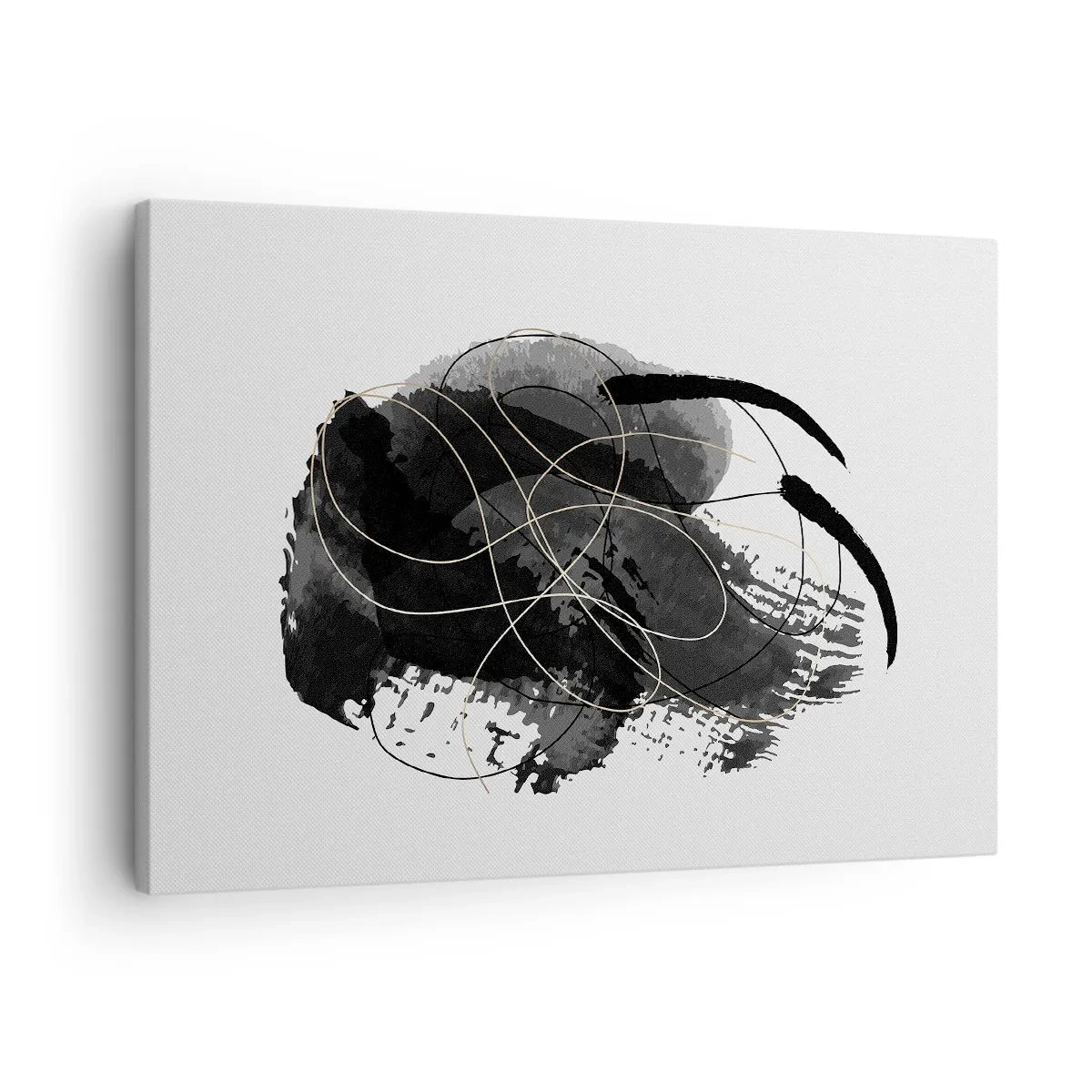 Impression sur toile - Image sur toile - Abstraction en noir et or sur fond blanc - 70x50cm - Fait de noir - Décoration murale moderne pour le salon et la chambre ARTTOR