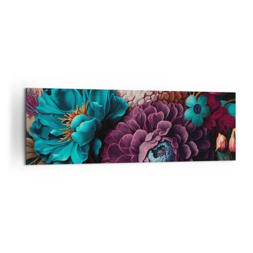 Impression sur toile - Image sur toile - Un bouquet de fleurs aux couleurs intenses sur fond sombre - 160x50cm - La nature en abondance - Décoration murale moderne pour le salon et la chambre ARTTOR