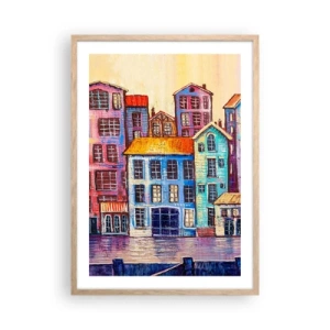 Affiche dans un chêne clair - Poster - Une ville comme dans un conte de fées - 50x70 cm