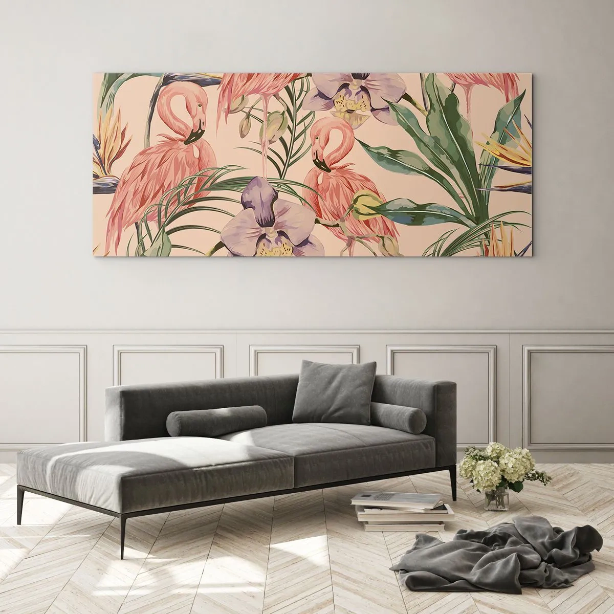 Impression sur verre - Image sur verre - Ballet rose dans les fleurs - 90x30 cm