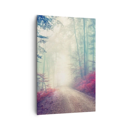 Impression sur toile - Image sur toile - Un sentier forestier magique entouré d'arbres et de brouillard - 80x120cm - Comme c'est bon de se lever à l'aube - Décoration murale moderne pour le salon et la chambre ARTTOR