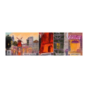 Échantillon de Papier Peint Autocollant Deluxe Sticker - Icones parisiennes – le Moulin rouge - Paris, Ventilateur, Moulin Rouge - 100x30 cm