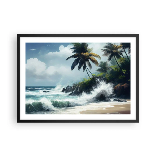 Affiche dans un cadre noir - Poster - Rivage tropical avec palmiers et mer agitée - 70x50cm - Sur une côte tropicale - Décoration murale moderne pour le salon et la chambre ARTTOR