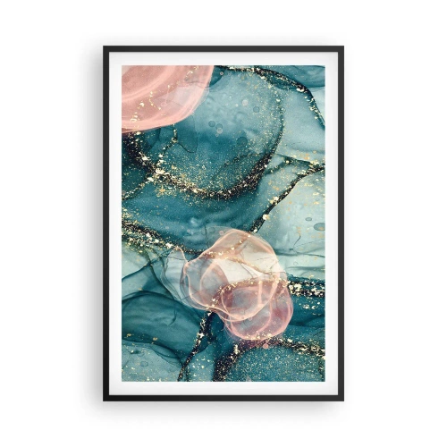 Affiche dans un cadre noir - Poster - Soie bleu, tulle rose - 61x91 cm