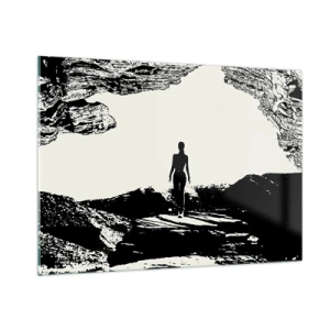 Impression sur verre - Image sur verre - Silhouette d'une femme sortant d'une grotte en graphisme noir et blanc - 100x70cm - Nouveau look - Décoration murale moderne pour le salon et la chambre ARTTOR