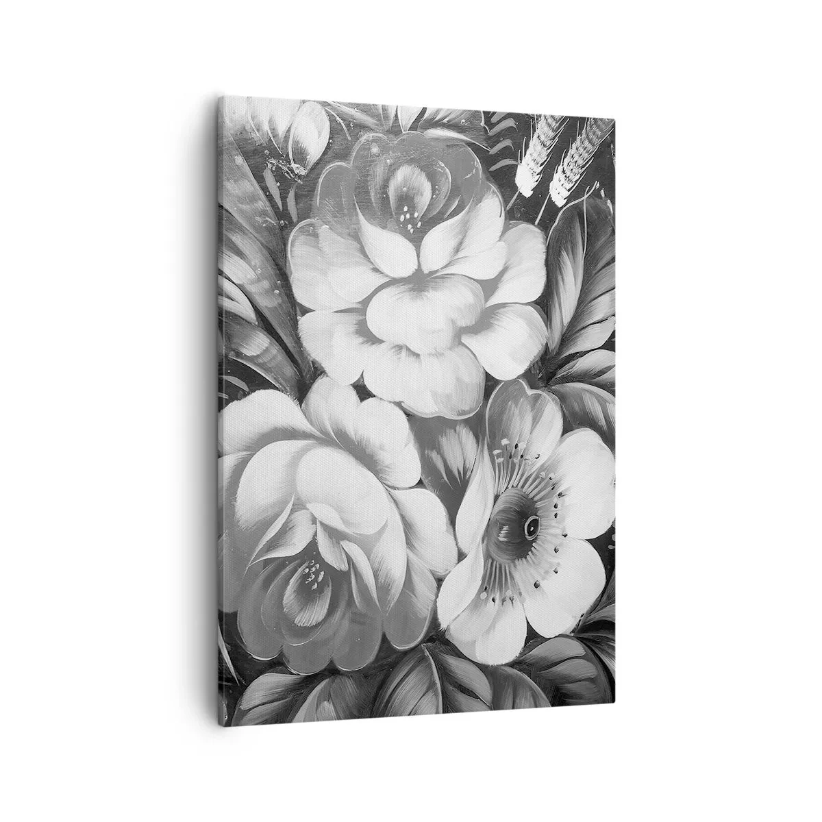 Impression sur toile - Image sur toile - Fleurs noires et blanches dans une composition classique et élégante - 50x70cm - Belle même en gris - Décoration murale moderne pour le salon et la chambre ARTTOR