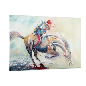 Impression sur verre - Image sur verre - Une image abstraite d'un cheval en mouvement dynamique. - 120x80cm - Accrochez-vous, nous décollons - Décoration murale moderne pour le salon et la chambre ARTTOR