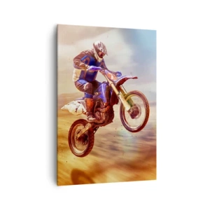 Impression sur toile - Image sur toile - Un motocycliste en vol lors d'une balade dynamique hors route - 70x100cm - Vertiges à moto - Décoration murale moderne pour le salon et la chambre ARTTOR