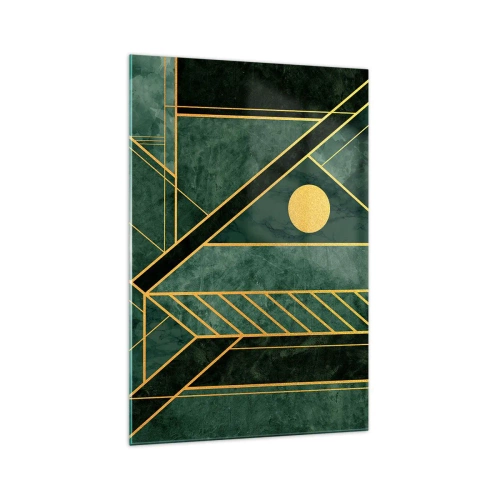 Impression sur verre - Image sur verre - Design géométrique vert et or avec un motif élégant - 70x100cm - Dynamique or et azur - Décoration murale moderne pour le salon et la chambre ARTTOR