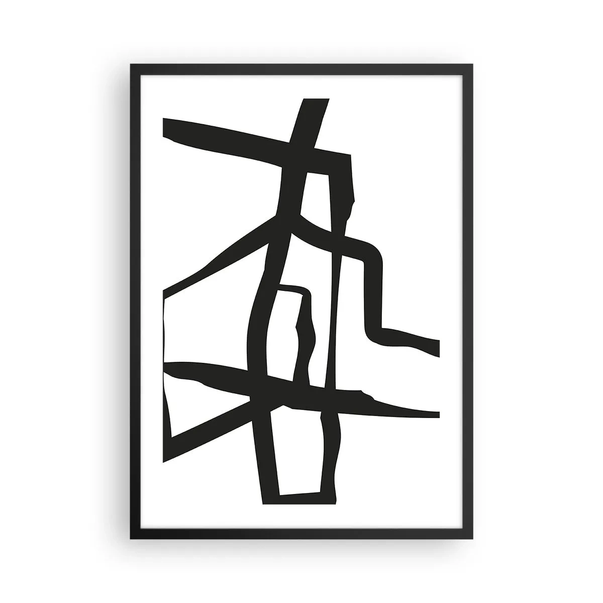Affiche dans un cadre noir - Poster - Composition abstraite de lignes noires sur fond blanc - 50x70cm - Conception noir et blanc - Décoration murale moderne pour le salon et la chambre ARTTOR