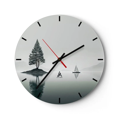 Horloge murale - Pendule murale - Un paysage minimaliste avec une île, un arbre et un voilier sur l'eau. - 30x30cm - Un rêve somnolent - Décoration murale moderne pour le salon, la cuisine et la chambre ARTTOR