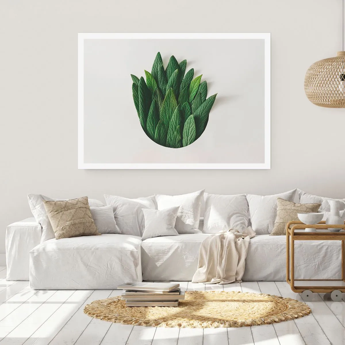 Affiche - Poster - Une composition de feuilles vertes sur un fond clair - 100x70cm - Curiosité sans retenue - Décoration murale moderne pour le salon et la chambre ARTTOR