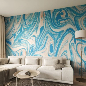 Papier Peint Photo Standard Eco - Motif de marbre abstrait dans des tons de bleu - 100x70cm - Bassin turquoise - Décoration murale moderne pour le salon et la chambre ARTTOR