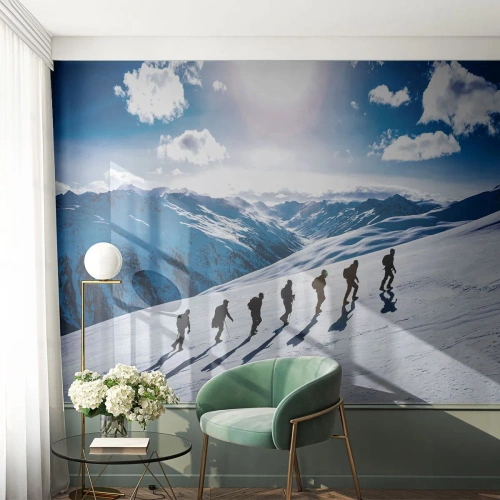 Papier Peint Photo Premium Sand - L'équipe des conquérants - Randonnée en montagne, Paysage, Alpes - 450x315 cm