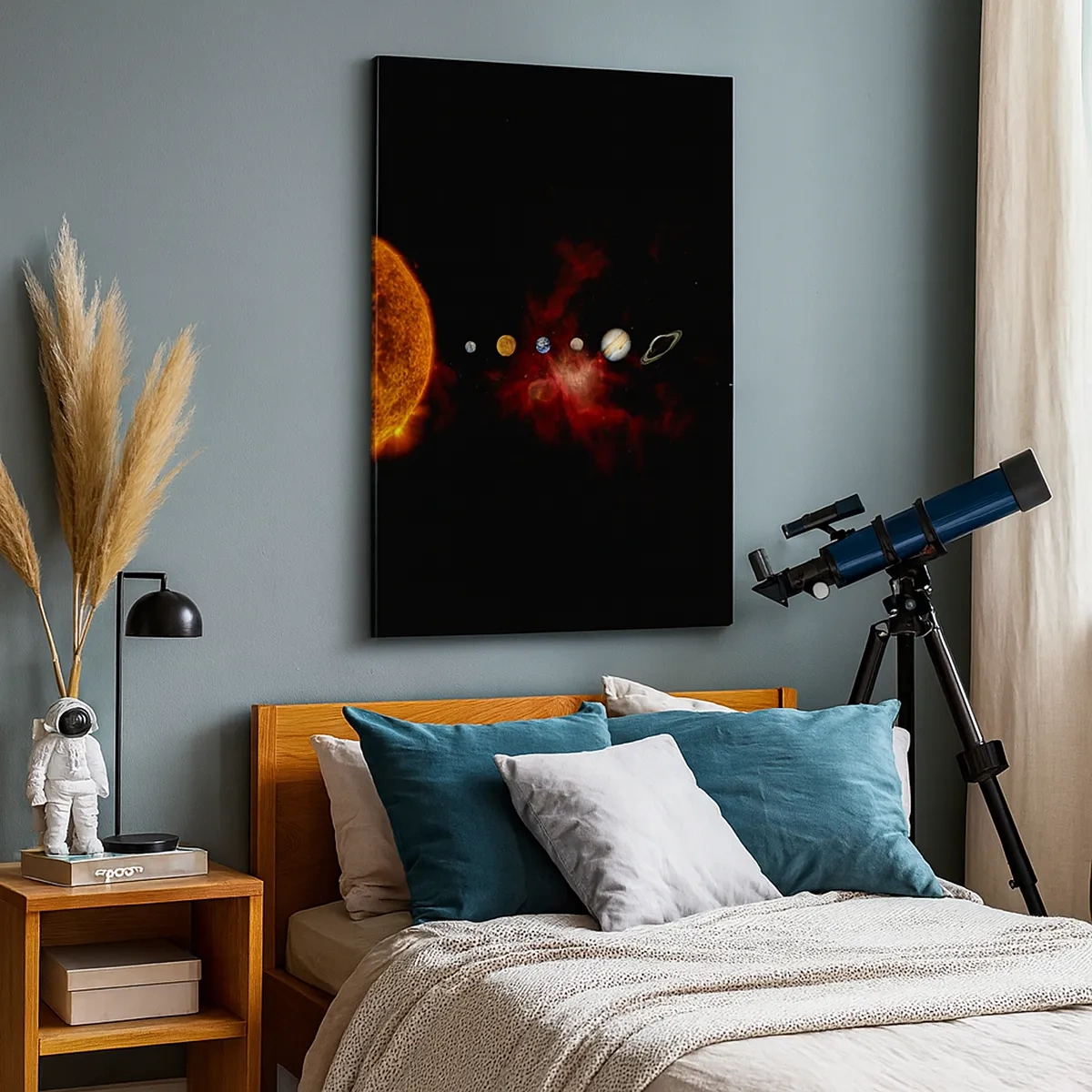 Impression sur toile - Image sur toile - Le système solaire avec des planètes sur fond d'espace - 50x70cm - Notre quartier - Décoration murale moderne pour le salon et la chambre ARTTOR
