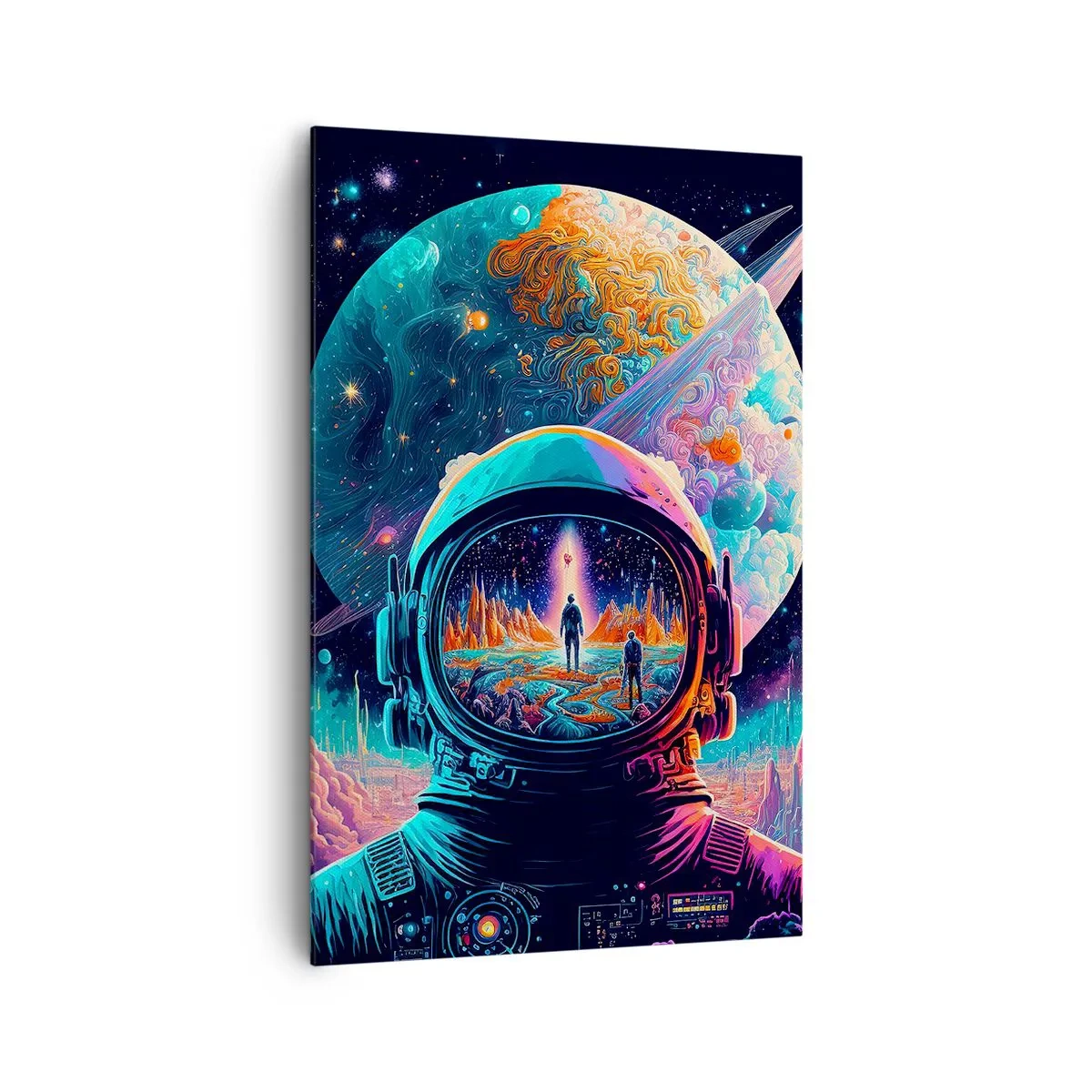Impression sur toile - Image sur toile - Astronaute dans l'espace avec un paysage planétaire coloré - 80x120cm - Les philosophes n'en ont pas rêvé - Décoration murale moderne pour le salon et la chambre ARTTOR