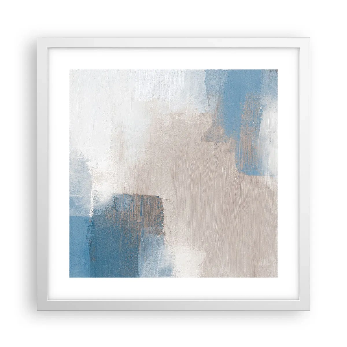 Affiche dans un cadre blanc - Poster - Abstraction rose derrière un rideau de bleu - 40x40 cm