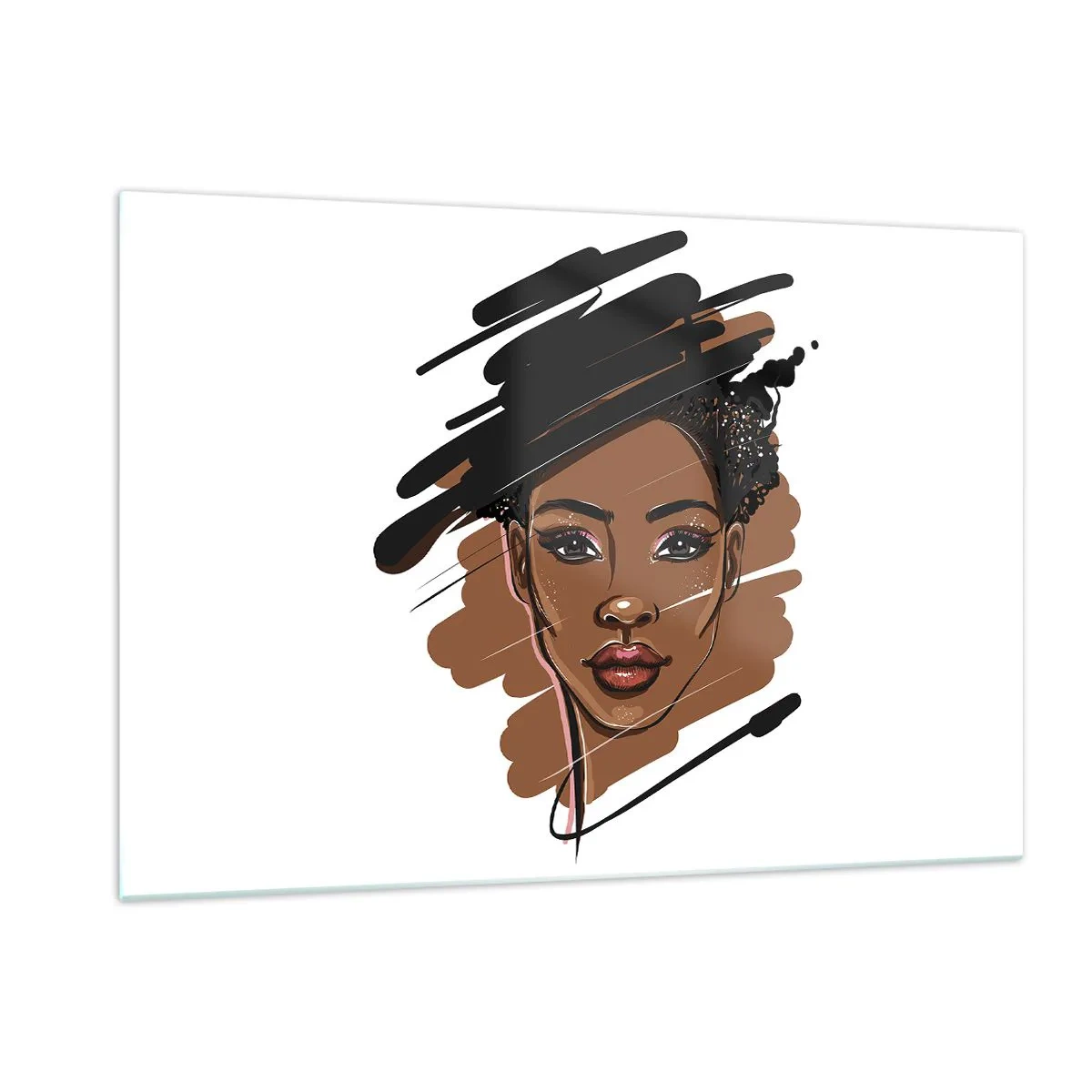 Impression sur verre - Image sur verre - Portrait d'une femme noire dans un style de croquis de mode - 120x80cm - Doux comme le chocolat - Décoration murale moderne pour le salon et la chambre ARTTOR