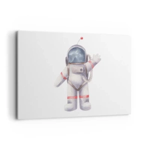Impression sur toile - Image sur toile - Astronaute de style aquarelle sur fond blanc - 100x70cm - C'est tout pour le moment! - Décoration murale moderne pour le salon et la chambre ARTTOR
