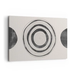 Impression sur toile - Image sur toile - Cercles minimalistes noirs et blancs sur fond clair - 120x80cm - Ce qui est important c'est ce qu'il y a entre les deux - Décoration murale moderne pour le salon et la chambre ARTTOR