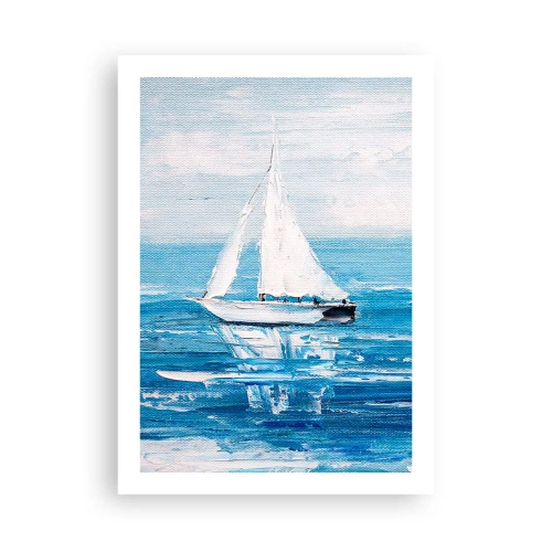 Affiche - Poster - Un yacht sur la mer dans des tons de bleu - 50x70cm - Avec un ami à mes côtés - Décoration murale moderne pour le salon et la chambre ARTTOR