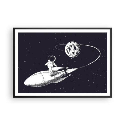Affiche dans un cadre noir - Poster - Astronaute sur une fusée dans l'espace - 100x70cm - Surfeur de l'espace - Décoration murale moderne pour le salon et la chambre ARTTOR