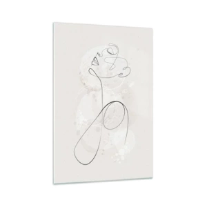Impression sur verre - Image sur verre - Contour du visage minimaliste avec une fleur sur fond clair - 70x100cm - Spirale de beauté - Décoration murale moderne pour le salon et la chambre ARTTOR