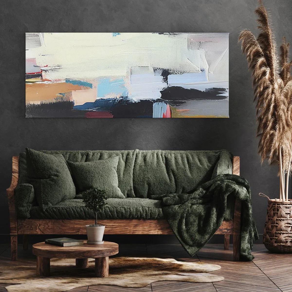 Impression sur toile - Image sur toile - Abstraction colorée avec des coups de pinceau dynamiques - 160x50cm - Y a-t-il une méthode ? - Décoration murale moderne pour le salon et la chambre ARTTOR