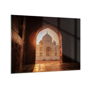 Impression sur verre - Image sur verre - Coucher de soleil sur un bâtiment monumental vu à travers une arche - 70x50cm - Un monument à l'amour surnaturel - Décoration murale moderne pour le salon et la chambre ARTTOR