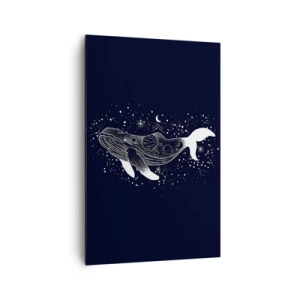 Impression sur toile - Image sur toile - Une illustration graphique d'une baleine dans un style de l'ère spatiale. - 80x120cm - Dans l'océan de l'univers - Décoration murale moderne pour le salon et la chambre ARTTOR