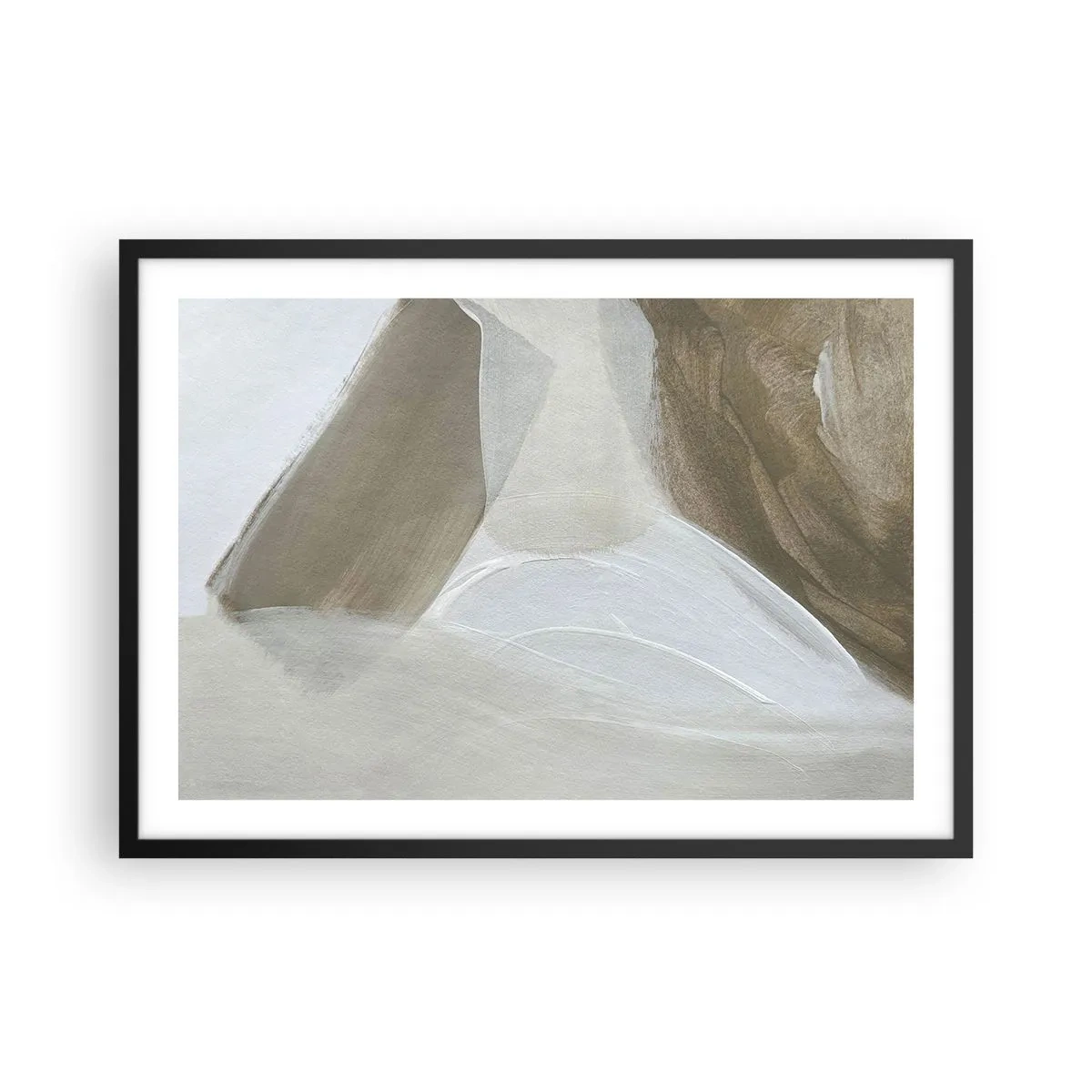 Affiche dans un cadre noir - Poster - Abstraction délicate dans les tons beige et blanc - 70x50cm - Une vague de blanc - Décoration murale moderne pour le salon et la chambre ARTTOR