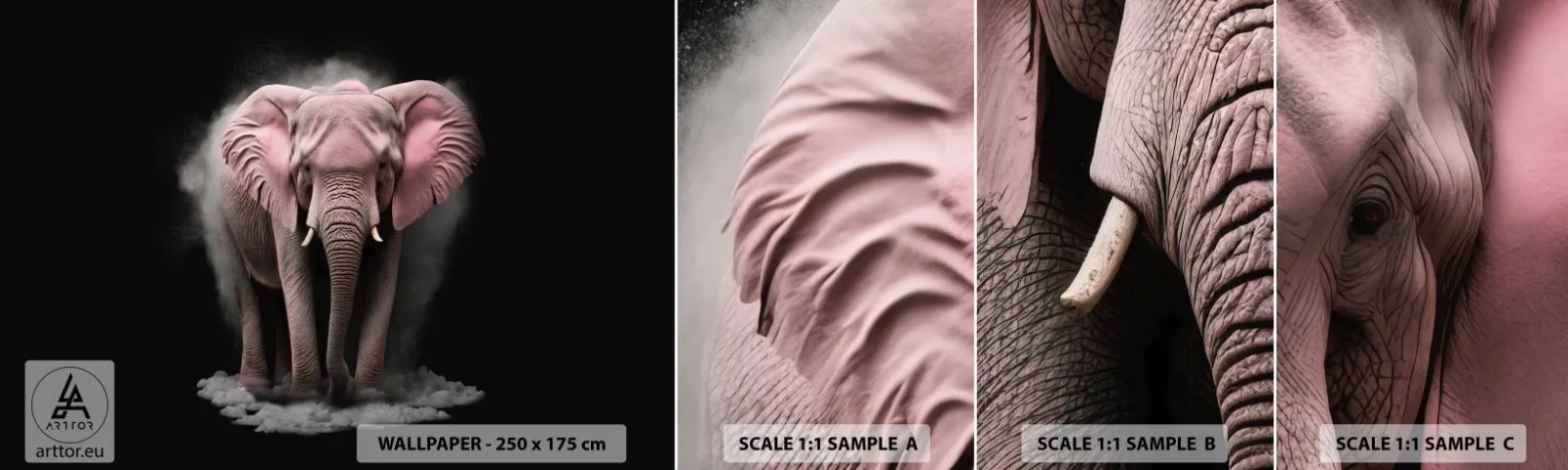 Échantillon De Papier Peint Standard Eco - Ne pensez pas à un éléphant rose ! - Soleil, Safari, Afrique - 100x30 cm