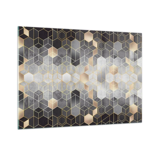 Impression sur verre - Image sur verre - Motif géométrique d'hexagones en lignes dorées - 100x70cm - Composition de diamants - Décoration murale moderne pour le salon et la chambre ARTTOR