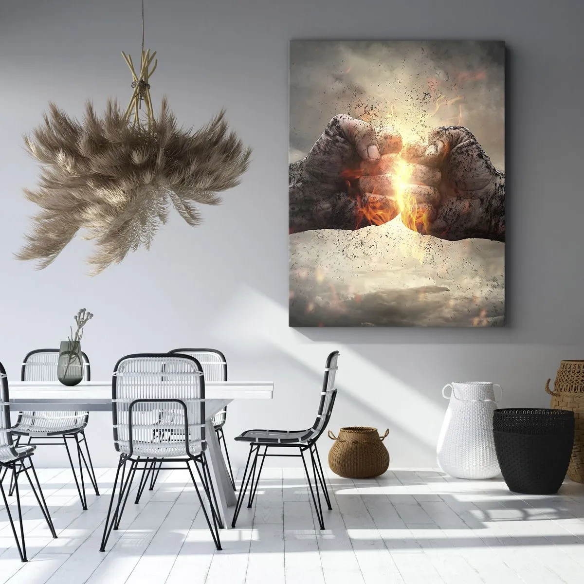 Impression sur toile - Image sur toile - Poings serrés dans une scène d'incendie dynamique - 50x70cm - Lève-toi pour le combat - Décoration murale moderne pour le salon et la chambre ARTTOR
