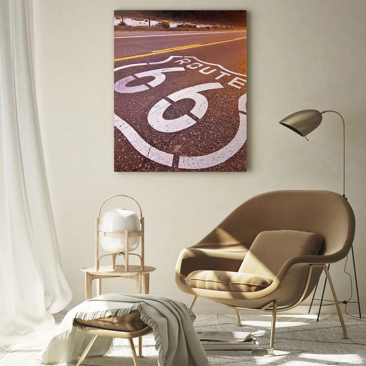 Impression sur verre - Image sur verre - Route 66 au coucher du soleil - 50x70cm - Célèbre Route 66 - Décoration murale moderne pour le salon et la chambre ARTTOR