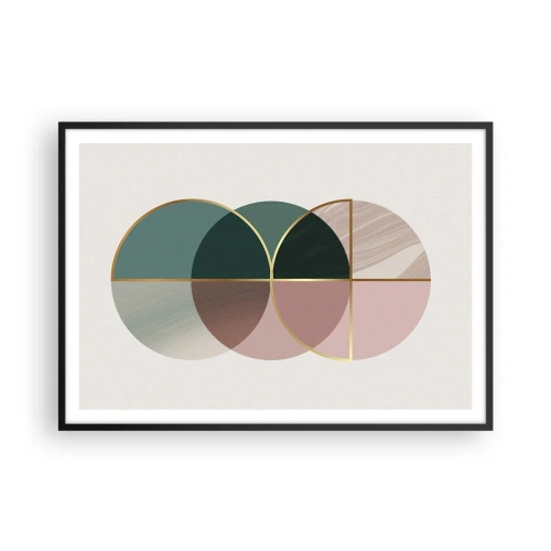 Affiche dans un cadre noir - Poster - Une composition abstraite de formes géométriques et de lignes dorées. - 100x70cm - Cercles après cercles - Décoration murale moderne pour le salon et la chambre ARTTOR
