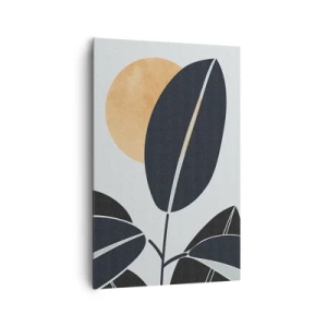 Impression sur toile - Image sur toile - Un motif de feuille minimaliste avec un soleil brillant en arrière-plan. - 80x120cm - Une chaude journée d'été - Décoration murale moderne pour le salon et la chambre ARTTOR