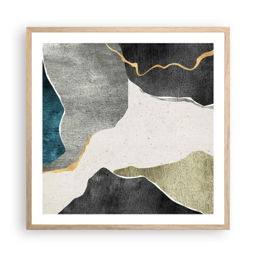 Affiche dans un chêne clair - Poster - Composition mosaïque avec un fil d'or - 60x60 cm