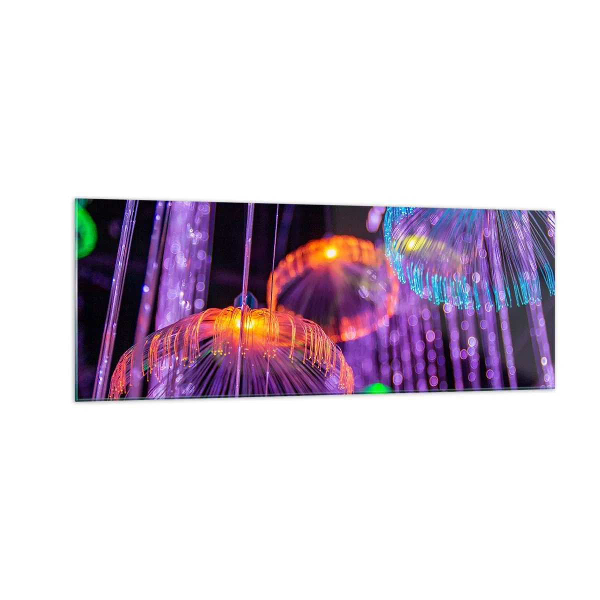 Impression sur verre - Image sur verre - Méduses lumineuses colorées dans un environnement sombre - 140x50cm - Fontaine lumineuse - Décoration murale moderne pour le salon et la chambre ARTTOR