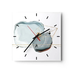 Horloge murale - Pendule murale - Formes abstraites dans des tons de bleu et d'or sur fond blanc - 30x30cm - Etude des gouttes - Décoration murale moderne pour le salon et la chambre ARTTOR
