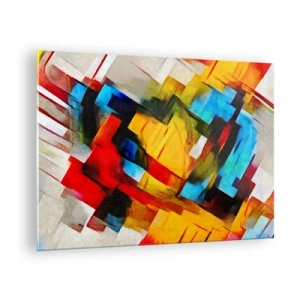 Impression sur verre - Image sur verre - Composition abstraite de formes géométriques - 70x50cm - Une superposition multicolore - Décoration murale moderne pour le salon et la chambre ARTTOR