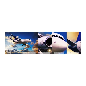 Échantillon de Papier Peint Autocollant Deluxe Sticker - Un voyage en blanc et bleu ciel - Avion, Voyage, Ciel avec nuages - 100x30 cm