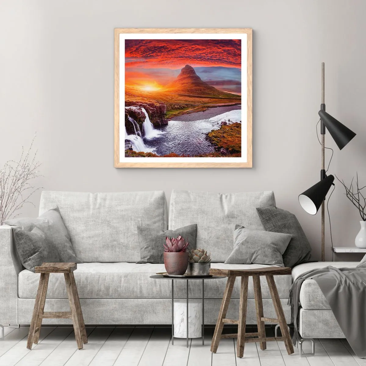 Affiche dans un chêne clair - Poster - Vue de la terre du milieu - 40x40 cm