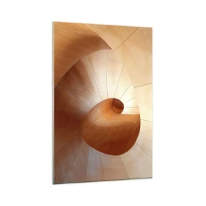 Impression sur verre - Image sur verre - Spirale abstraite dans les tons bois et marron clair - 80x120cm - Serpentin architectural - Décoration murale moderne pour le salon et la chambre ARTTOR