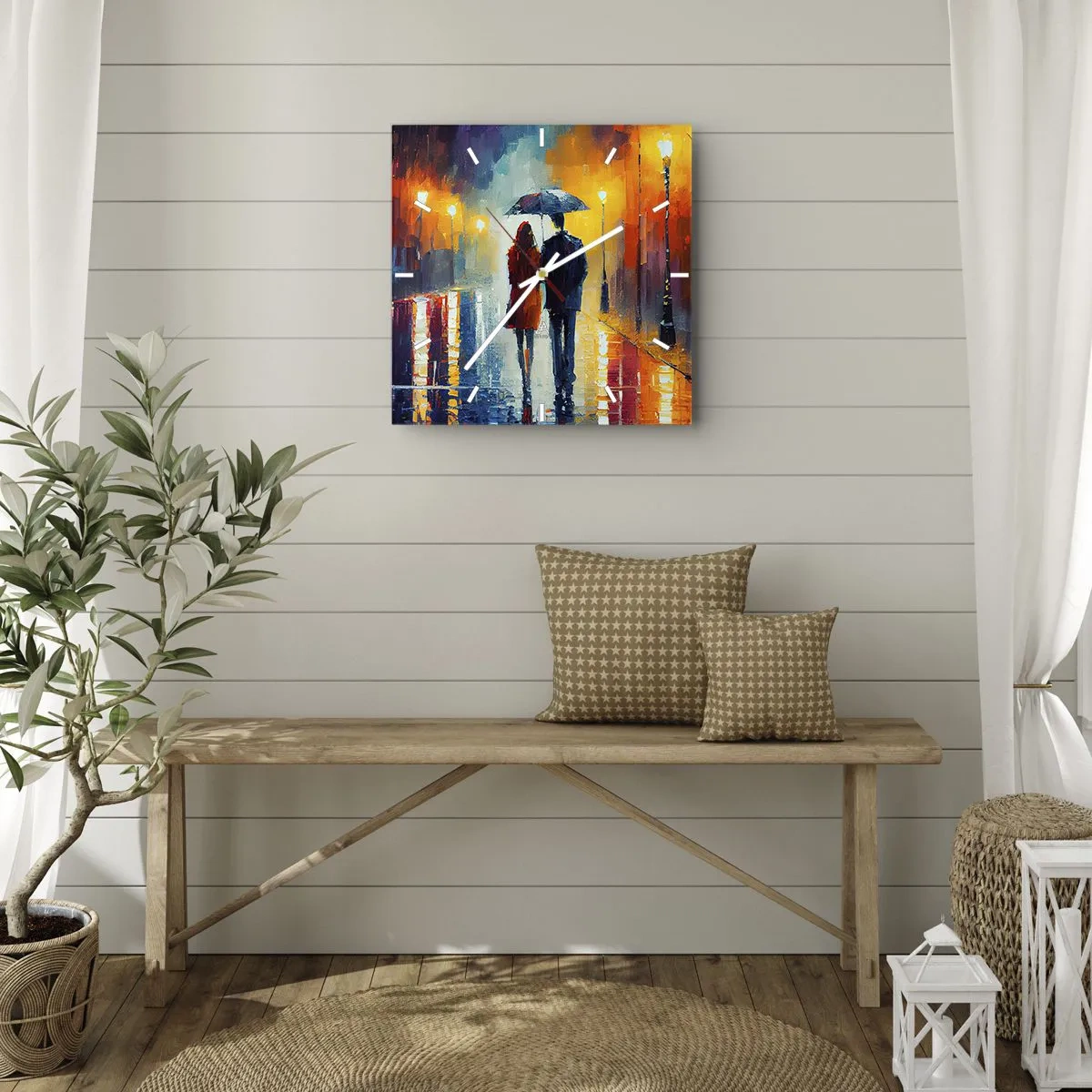 Horloge murale - Pendule murale - Ensemble – une nuit colorée - 30x30 cm